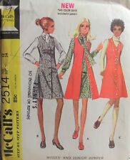 VTG 70s McCalls 2514 Womens 12 Tie Neck Blouse or Dress & A-Line Jumper Pattern
