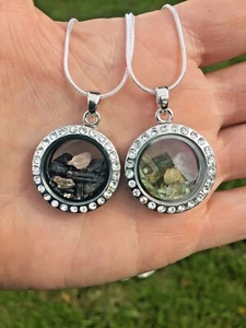 Handcrafted Tourmaline Floating Glass Locket Necklace – Green or Black Crystals - Picture 1 of 5