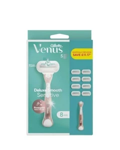 Gillette venus deluxe smooth sensitive Metal Handle And 8 Blades - Picture 1 of 6