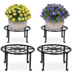 Black Metal Plant Pot Stand for Indoor Outdoor Display Holder Round Support Rack - Picture 1 of 9