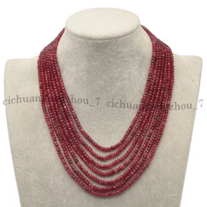 2x4mm Faceted Red Garnet Rondelle Gemstone Beads 7 Layered Necklace 17-23" - Picture 1 of 9