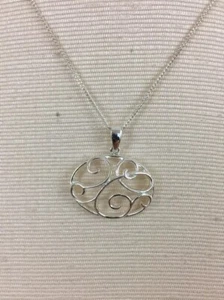 Sterling Silver .925 Box Chain Necklace w/Scrolling Vine Pendant - Picture 1 of 11
