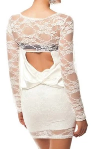 Sexy Miss Women's Mini Dress Elegant Lace Satin Bow 34/36/38 Cream Top - Picture 1 of 4