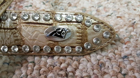 Carolina Panthers Beige Womens Leather Belt Rhinestone Glitz Bling Small NFL Cover