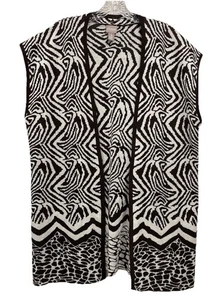 Chicos Zebra Print Open Front Mid Length Sweater Vest Women’s Size 3 - Picture 1 of 9