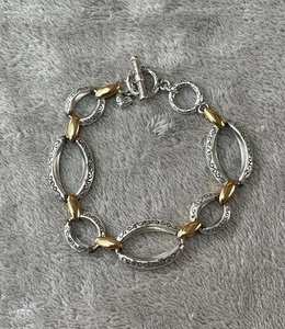 "Hermoso brazalete Brighton Alta de dos tonos de plata y oro con eslabones talla 7""-7,5""" - Imagen 1 de 6