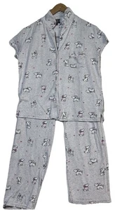 Laura Ashley 2 Piece PJ Set S Gray Scotty Dogs SS Soft Ribbed Summer Cottagecore - Picture 1 of 16