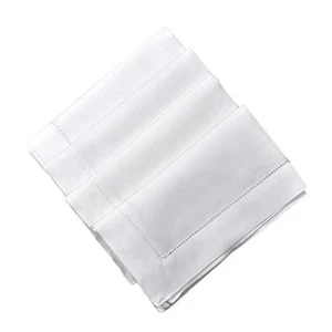 22" X 22" White Linen Hemstitched Dinner Napkins Set of 4 Large Linen 22Wx22L - Picture 1 of 6