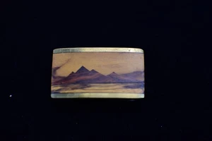 Kenneth Schilf Messing exotische Holz Intarsien Vintage Gürtelschnalle - Bild 1 von 3