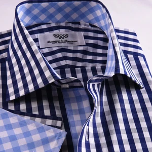 Camisa de negocios azul marino a cuadros fácil de planchar sin arrugas forro interior azul a juego - Imagen 1 de 6