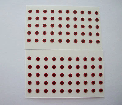 SPINNERBAIT CITY 100 RED PRISM EYES for SPINNERBAITS & LURES 1/8" FLAT STICK ON