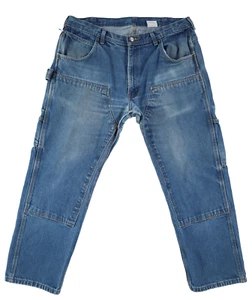 KEY US Men’s sz 37 x 30 Blue Denim Double Knee Logger Dungaree Jeans DISTRESSED - Picture 1 of 7