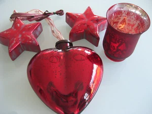 Deko Set, Herz, Sterne, Leuchtvase, rot - Bild 1 von 4