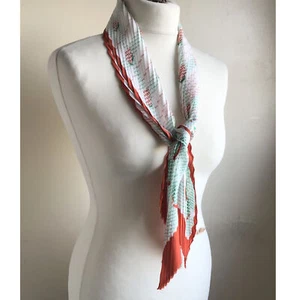Vintage Plisse neck scarf Micro pleated Orange Floral 1970s - Picture 1 of 5