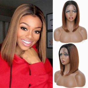 Bob Straight Synthetic Lace Front Wig Ombre Brown Natural Hair WigWith Baby Hair