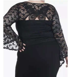 Hot Topic 5 Cosmic Aura Black Butterfly Lace Girls Bell Sleeve Top Plus Size 5x - Picture 1 of 4