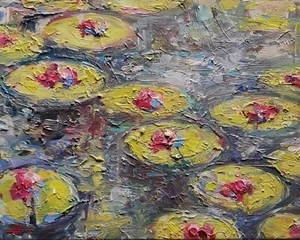 WASSERLILIEN ÖLGEMÄLDE VIVEK MANDALIA IMPRESSIONISMUS ORIGINAL 16X20 SAMMLERSTÜCK - Bild 1 von 5