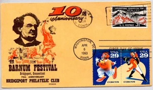 P.T. BARNUM FESTIVAL BRIDGEFPORT CT CIRCUS #2750 CLOWN #2751 RINGMASTER FDC - Picture 1 of 1