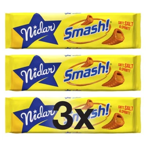 3x Nidar Smash Melkesjokolade 150 g - Chocolate noruego dulce y salado - Imagen 1 de 3