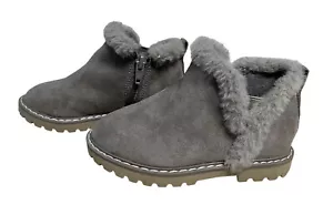 Wonder Nation Girls Boot Size 8 Gray Faux Suede Fur Lined Ankle Boot With Zipper - Picture 1 of 6