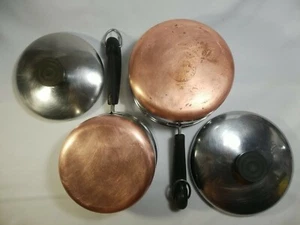 Vintage REVERE WARE 4 Piece Set 1801 Copper Clad 1 Quart & 1-1/2 Quart Sauce Pot - Picture 1 of 12