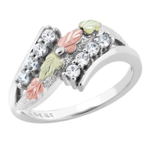 Landstrom's Black Hills Gold Cubic Zirconia & Leaf Wrap Ring Sterling Silver - Picture 1 of 2