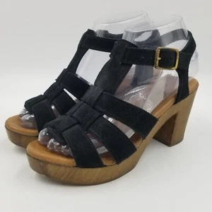 ERIC MICHAEL SAVY Black Platform Sandals Suede Leather Ankle Strap Buckle Sz 36 - Picture 1 of 18
