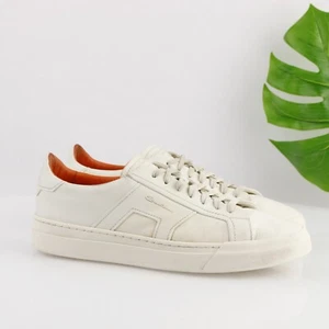 Santoni Mens DBS1 Sneaker Size 11 White Leather Low Top Casual Lace Up Shoe - Picture 1 of 20