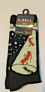 NWT K. BELL BLACK UFO Bacon Abduction Men's Active Crew Socks Shoe Size 6.5-12 - Picture 1 of 3
