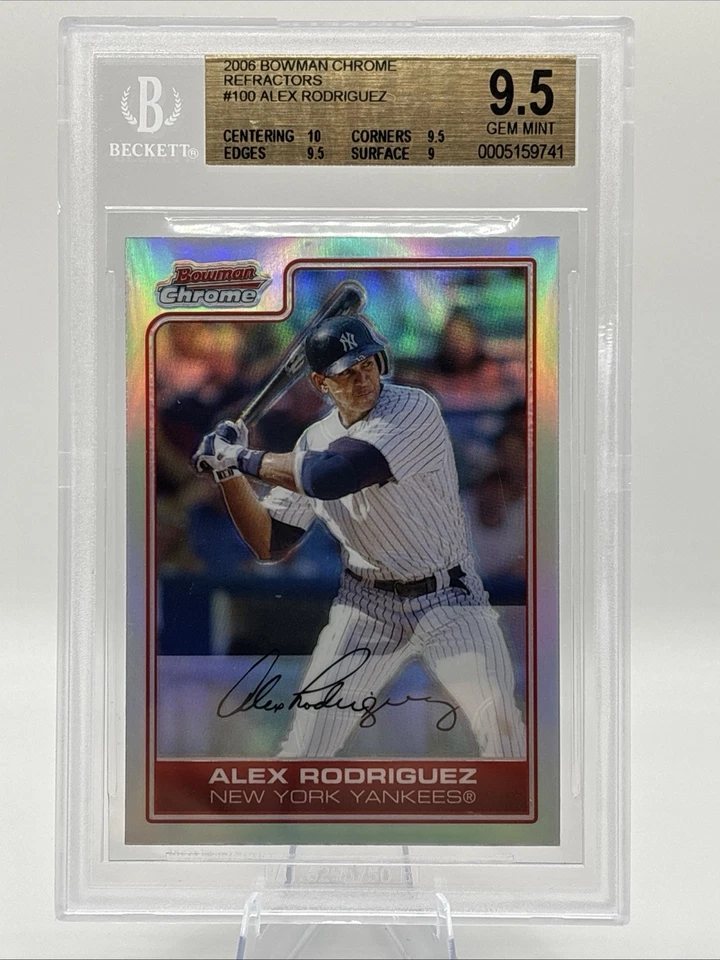 Bowman Chrome Refractor Alex Rodriguez #100 BGS 2006 9,5 gema como nuevo Foto 1 de 2