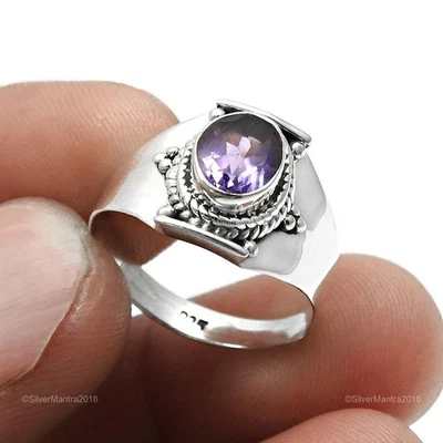 Naturale Ametista Massiccio Regalo di Natale Anello Gioielli 925 Argento - Immagine 1 di 4