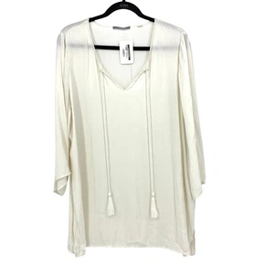 Tart Emilia Top Tassel Tie Neck Plunge Neck Womens Size Large Cream Boho NEW - Picture 1 of 7
