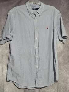 Polo Ralph Lauren Seersucker Shirt Mens XL Blue Short Sleeve Red Pony - Picture 1 of 7