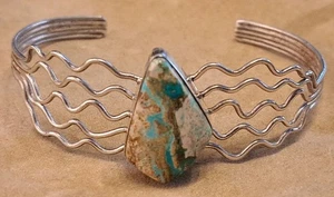 ROY VANDEVER RV Sterlingsilber Türkis Armreif Armband 7" Zick-Zack-Band SCHÖN - Bild 1 von 9