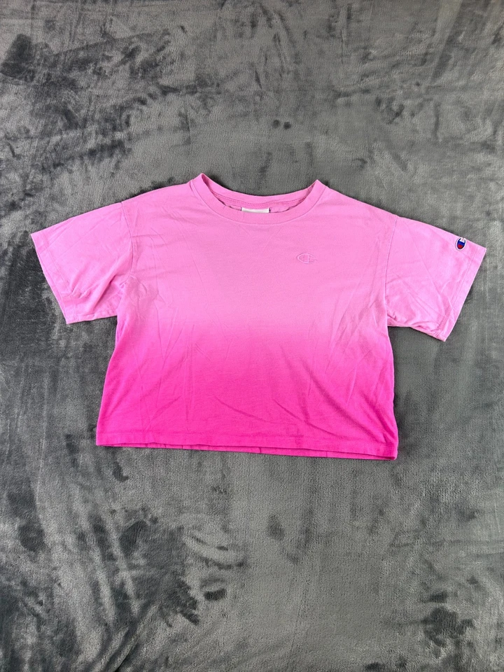 Camiseta corta Champion para mujer talla pequeña rosa ombre camiseta deportiva estilo Y2K Foto 1 de 4