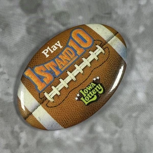 Iowa Lottery Play 1 Stand 10 Vintage Button Safety Pin Back 3" Football - Picture 1 of 2