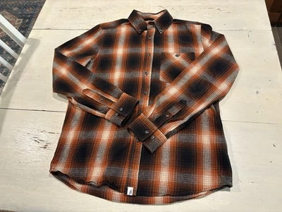 Рубашка мужская маленькая оранжевая черная клетчатая Reynolds фланелевая на пуговицах коньки - Изображение 1 из 4