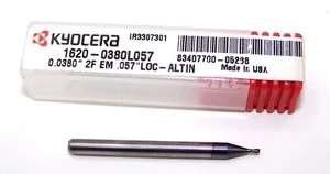 1620-0380L057 Kyocera 0.0380" Carbide 2 Flute End Mill ALTiN Coated 0.0380" Dia - Picture 1 of 3