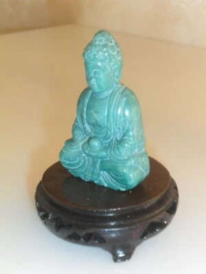 Buddha-Birmania-Mandalay-in-pregiata-giada naturale verde scura con base - Immagine 1 di 4