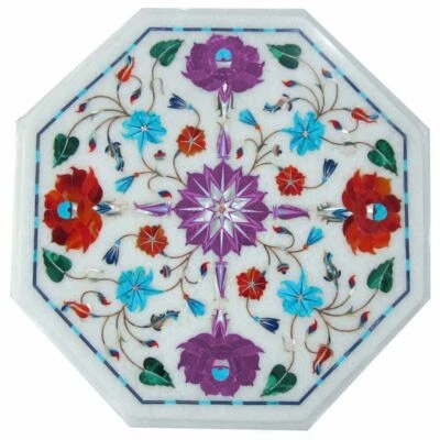 Mesa auxiliar de centro de mármol de 12" con incrustaciones de piedra semipreciosa mesa de esquina decoración Foto 1 de 4