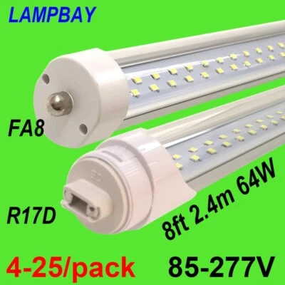Double Row LED Tube Light 8FT,2.4m F96 Fluorescent Lamp FA8 R17R HO Rotated Bulb - Image 1 of 4