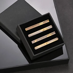 4pcs Gold Classic Tie Clip for Men Striped Mens Tie Bar Set for Regular Tie Gift - Picture 1 of 7