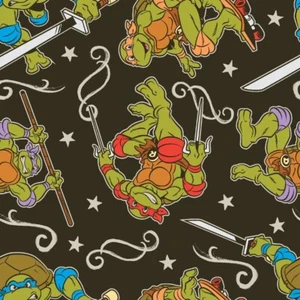Teenage Mutant Ninja Turtles Retro Toss Cotton Fabric on Gray BTY 36" x 44" - Picture 1 of 2