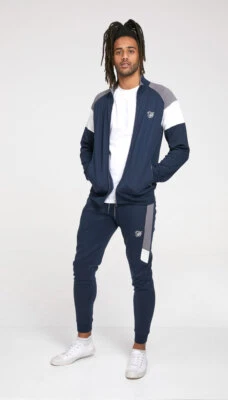 D555 Duke Hombre Couture Chándal Cremallera Completa 2-Tone Navy Sudadera & - Imagen 1 de 2