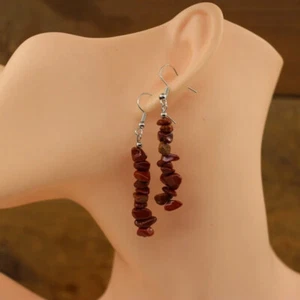 Women Red Jasper Quartz Crystal Bead Dangle Earrings Tassel Drop Earhook Jewelry - Picture 1 of 11