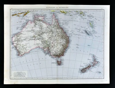 1881 Andrees Map Australia New Zealand Caledonia Oceania Sydney Melbourne Perth - Image 1 of 4