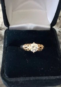Diamonique 14k Victorian Style Solitaire CZ Size 9 - Picture 1 of 8