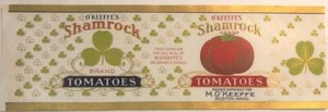 O'KEEFFE'S SHAMROCK BRAND TOMATOES Vintage Can Label  M. O'keeffe Boston, Ma. - Picture 1 of 3