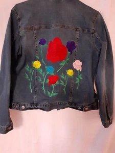 Chaqueta para mujer Time and Tru Blu Jean Denim Moda Bordada Floral Colorida - Imagen 1 de 15