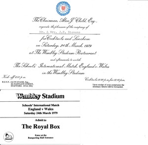 INVITATION CARD - England v Wales (Schoolboys @ Wembley Stadium) 1979